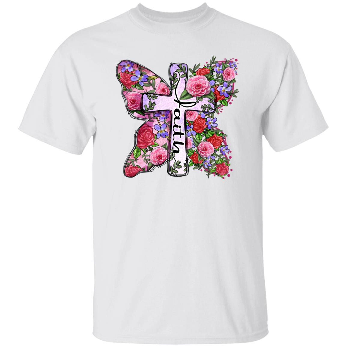 Faith flower cross T-Shirt gift Christian cross butterfly floral Unisex Tee Sand White Sport Grey-Family-Gift-Planet