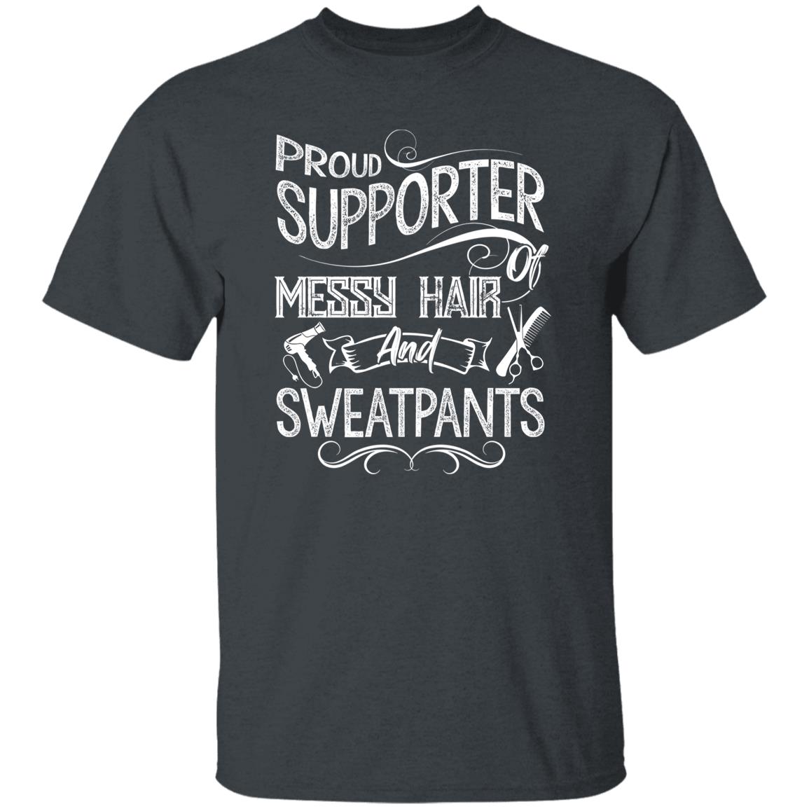 Proud supporter messy hair and sweatpants-Dark Heather-Family-Gift-Planet