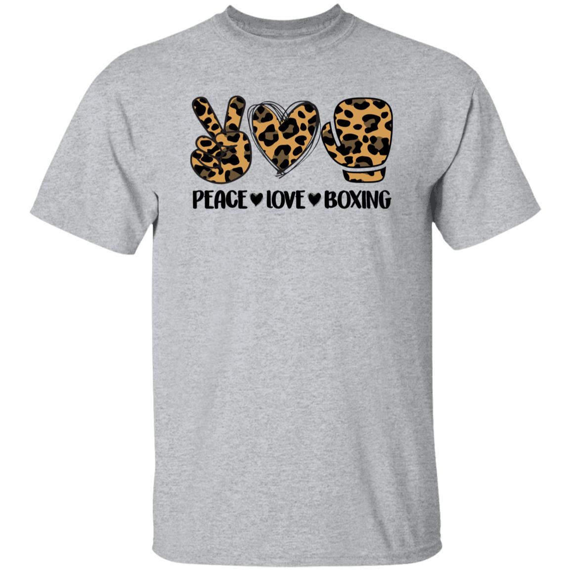 Peace Love Boxing T-Shirt Leopard skin Boxing mama Unisex Tee Sand White Sport Grey-Family-Gift-Planet