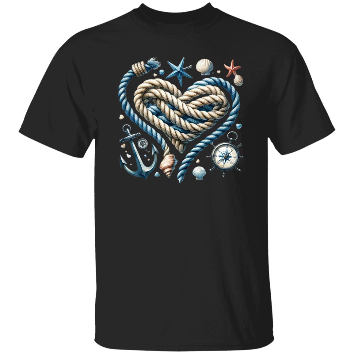 Marine Rope Heart Unisex T-shirt sea cruise love tee Black Navy Dark Heather-Family-Gift-Planet