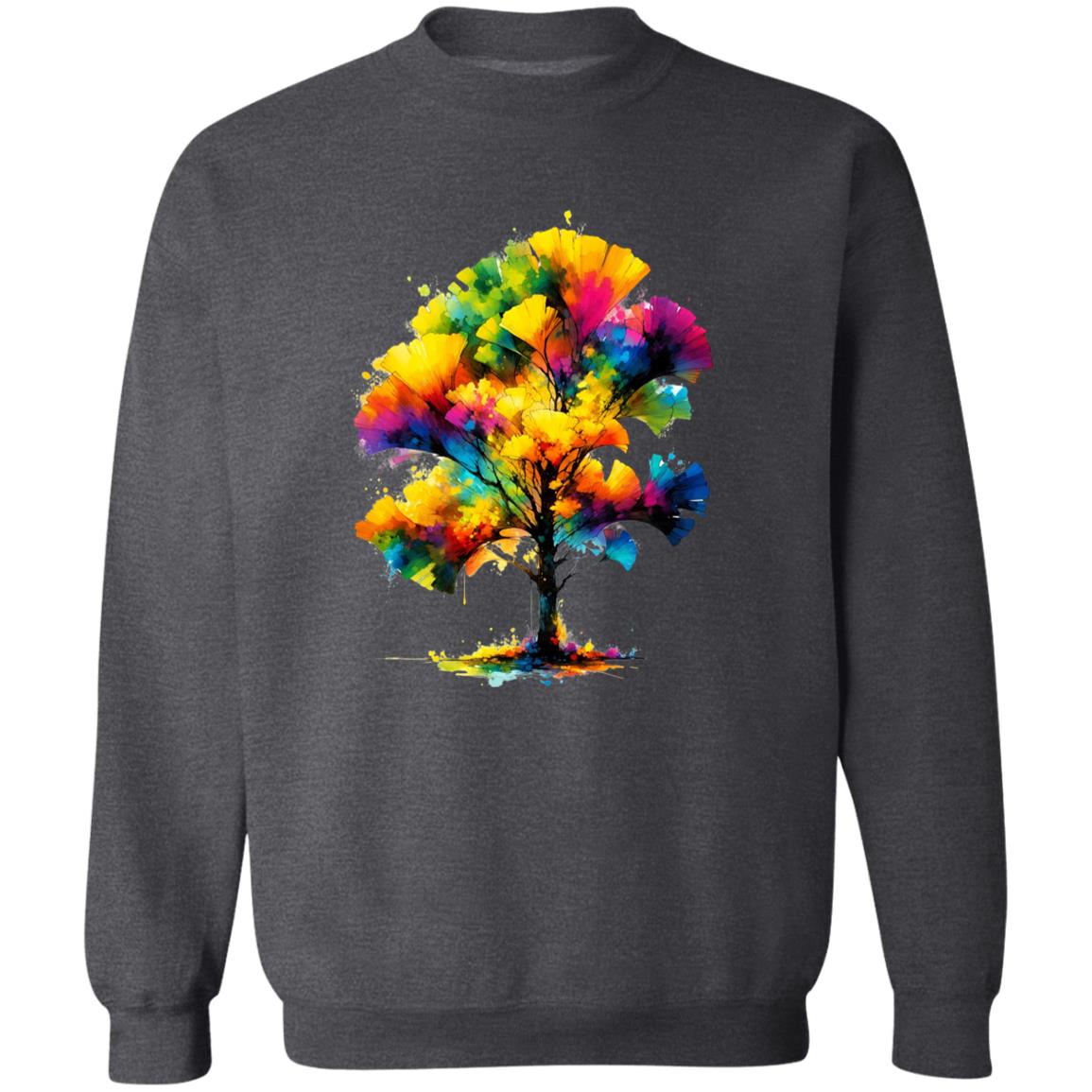 Abstract Ginkgo Tree Color Splash Unisex Sweatshirt Black Navy Dark Heather-Dark Heather-Family-Gift-Planet