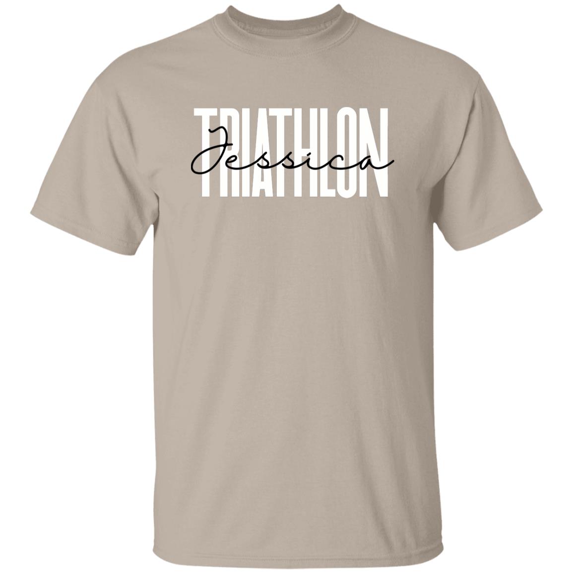 Personalized Triathlon T-shirt gift Custom name Triathlon coach Triathlon mom Unisex Tee Sand Pink Light Blue-Family-Gift-Planet