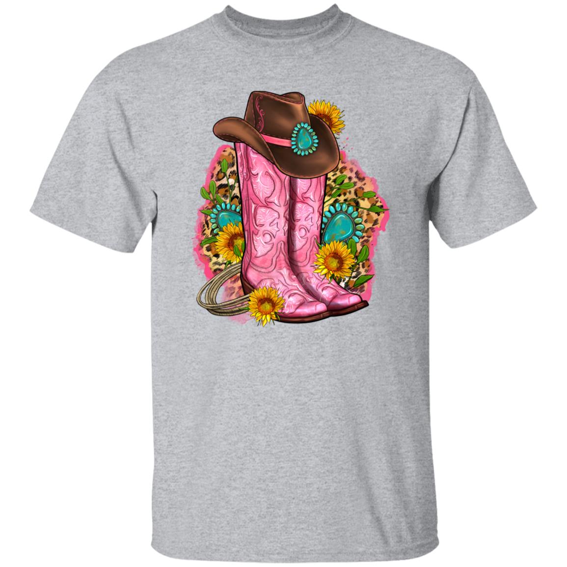 Cowgirl boots T-Shirt Western cowgirl leopard skin boots Unisex tee White Sand Sport Grey-Family-Gift-Planet