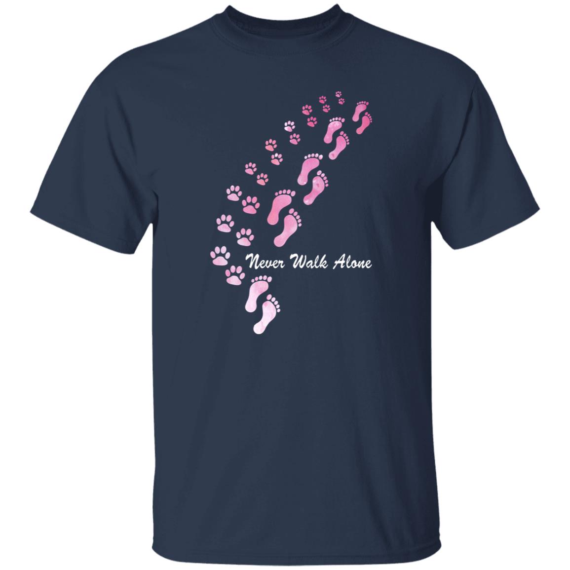 Never Walk Alone T-Shirt gift Dog paw steps Dog mom Unisex tee Black Navy Dark Heather-Family-Gift-Planet