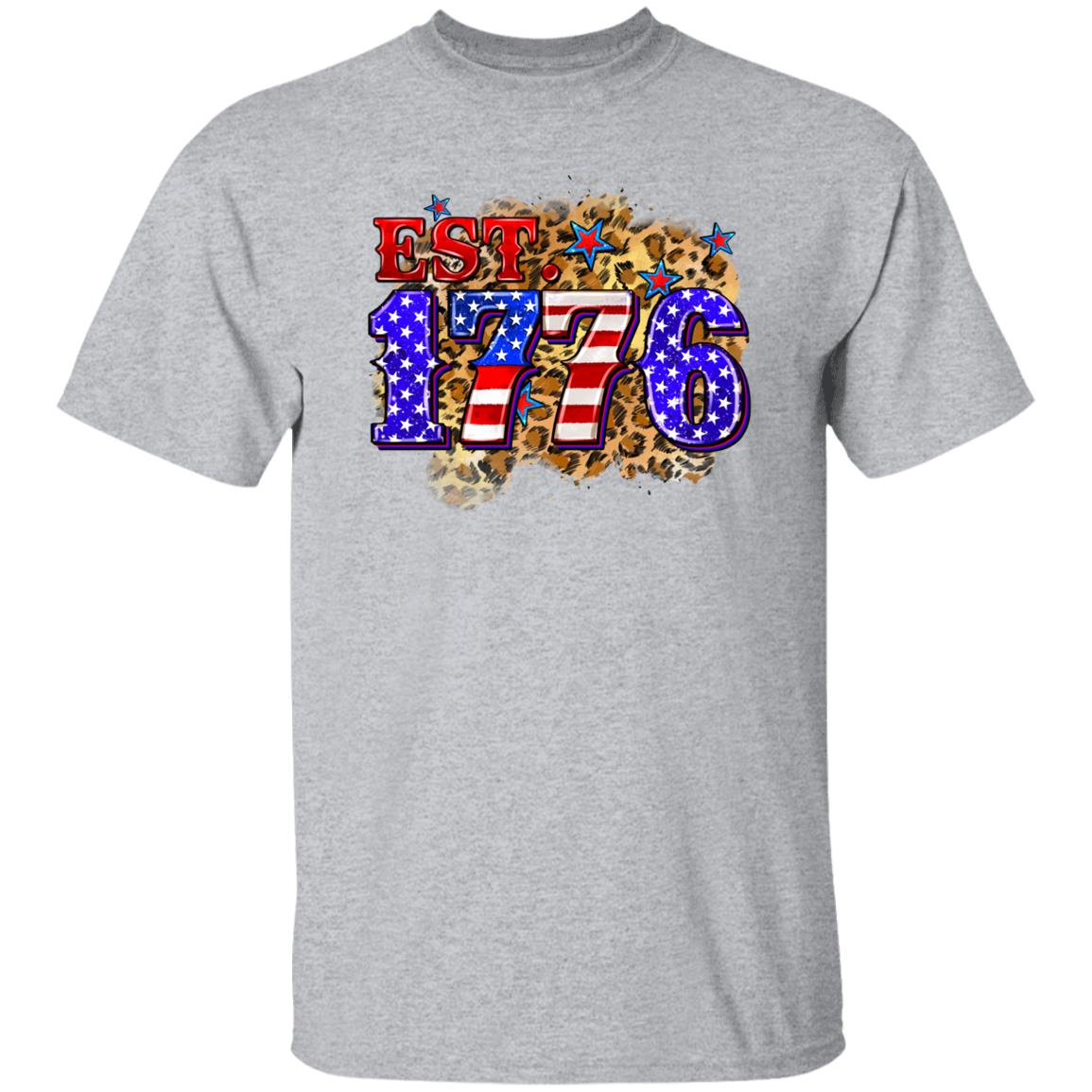 Est. 1776 4th of July T-Shirt gift leopard skin patriotic America independence Tee Sand White Sport Grey-Family-Gift-Planet