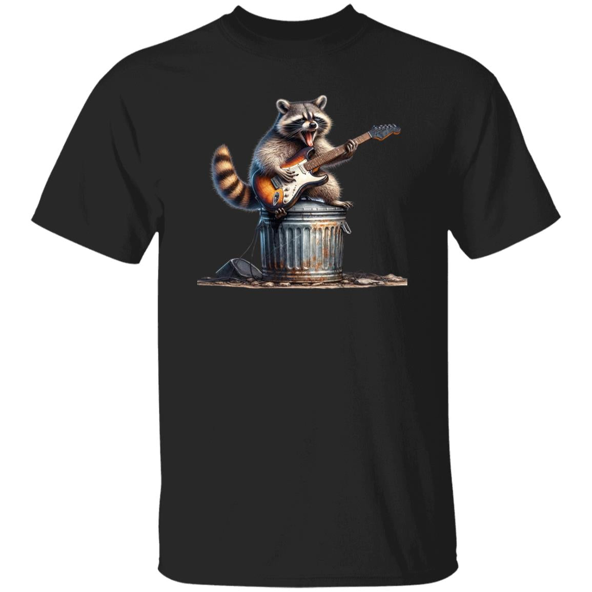 Racoon playing guitar T-Shirt Funny musician Unisex tee Black Navy Dark Heather-Family-Gift-Planet