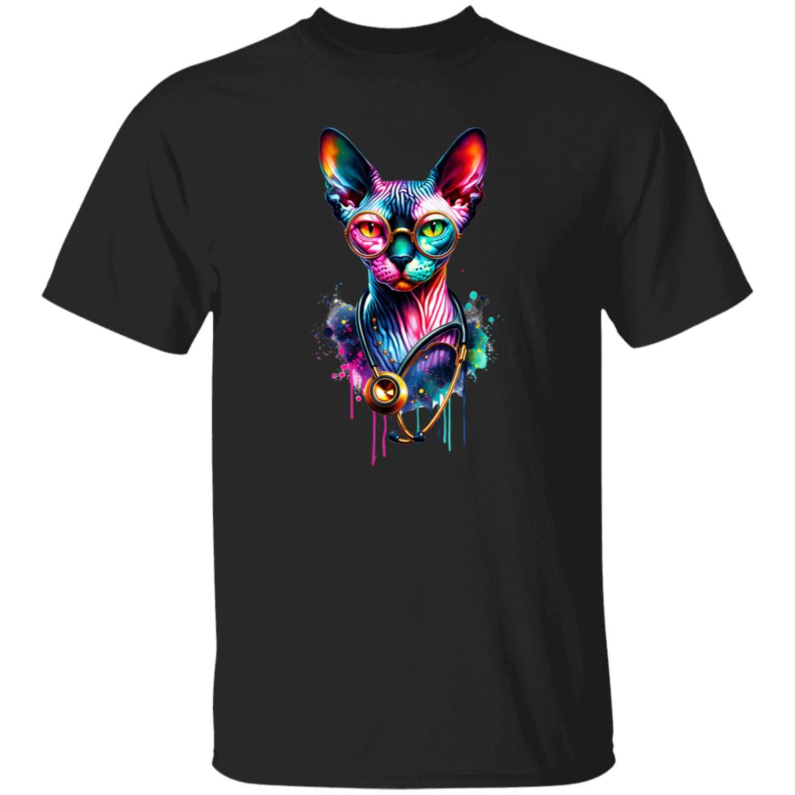 Sphynx cat nurse doctor Color Splash Unisex T-shirt Black Navy Dark Heather-Family-Gift-Planet