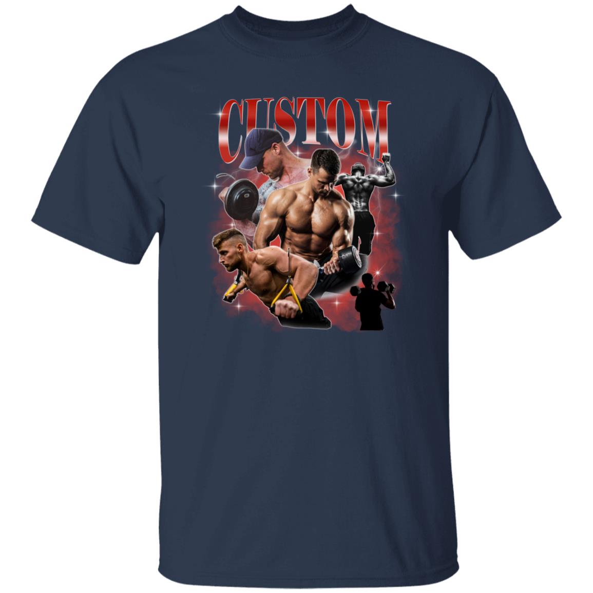Custom Gym bootleg rap Unisex T-Shirt Your pictures vintage style weightlift tee Black Navy Dark Heather-Family-Gift-Planet