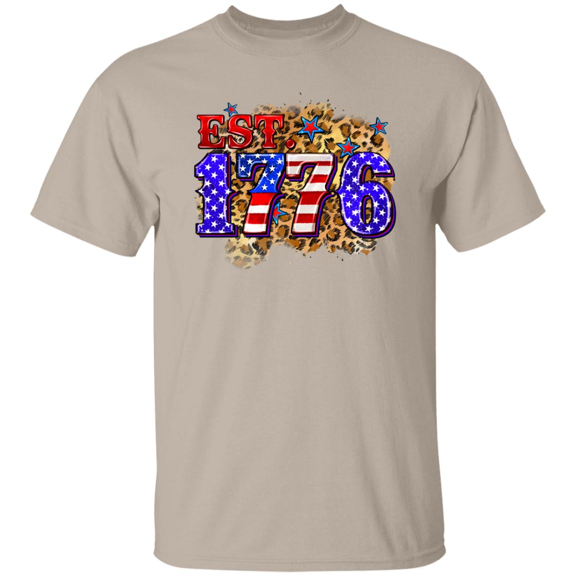 Est. 1776 4th of July T-Shirt gift leopard skin patriotic America independence Tee Sand White Sport Grey-Family-Gift-Planet