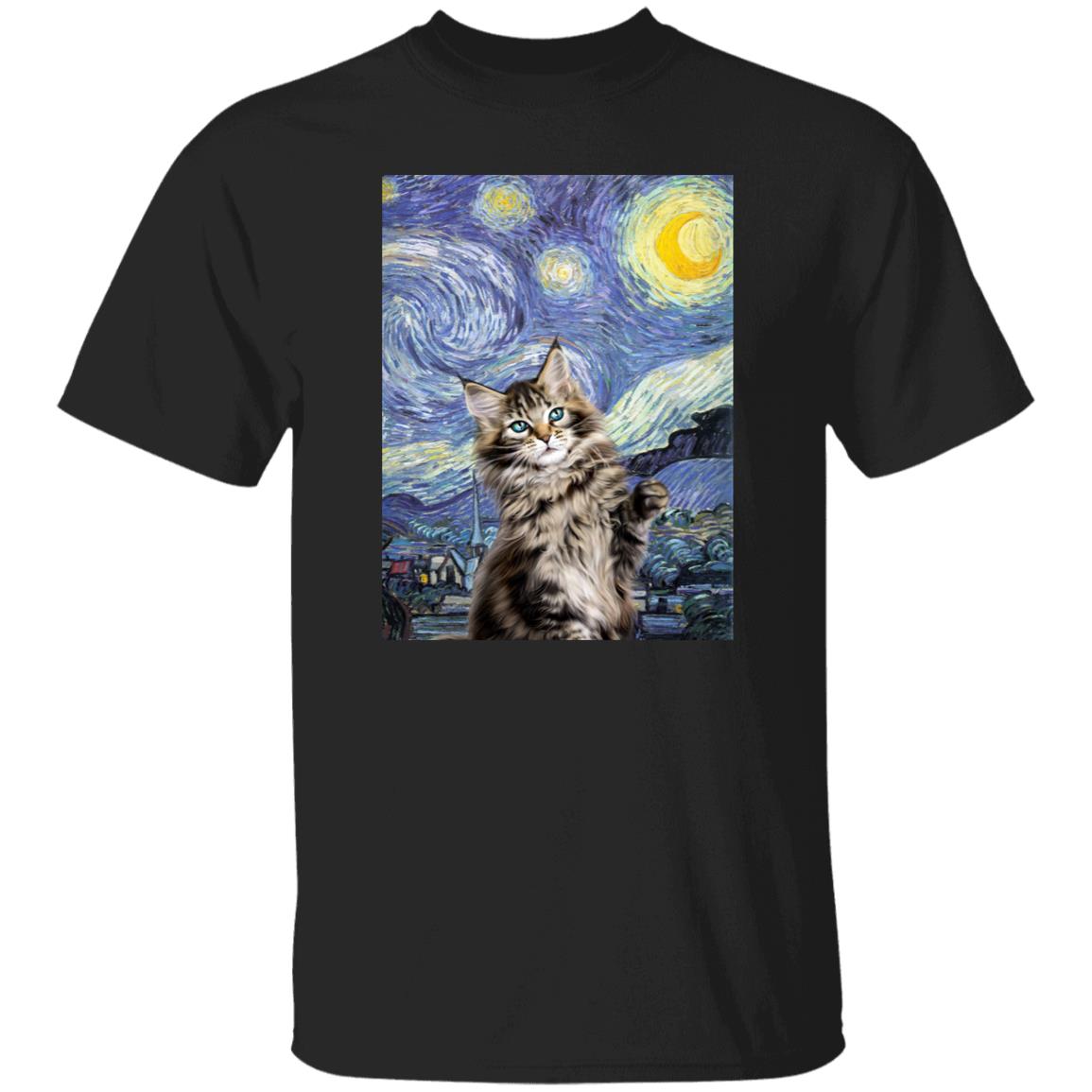 Cat Van Gogh Unisex shirt cat painting tee Black Dark Heather-Family-Gift-Planet