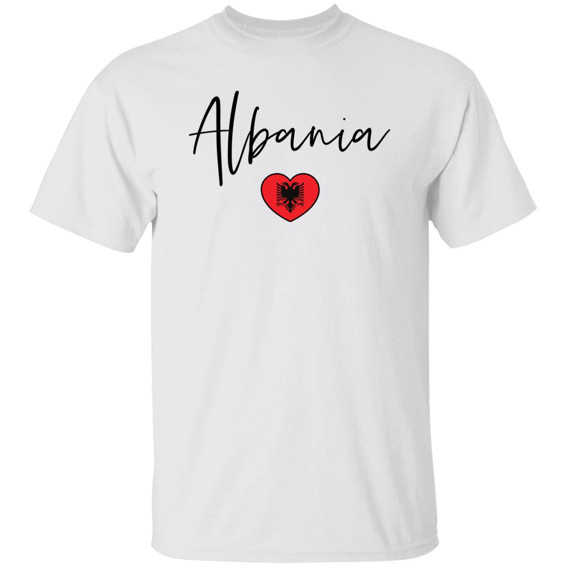 Albania flag heart Unisex T-shirt Albania love tee White Sand Blue-Family-Gift-Planet