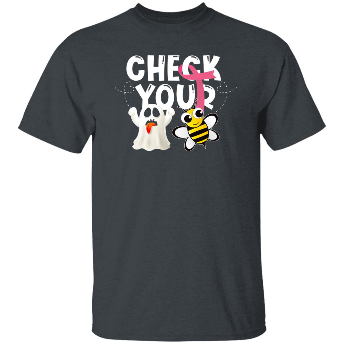 Check your Boos Halloween Unisex T-Shirt Breast cancer awareness scary season tee Black Dark Heather-Family-Gift-Planet