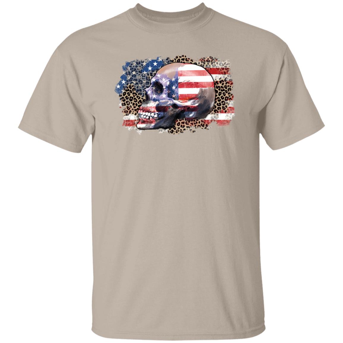 American flag skull T-Shirt US flag leopard skin skull Unisex tee White Sand Grey-Family-Gift-Planet