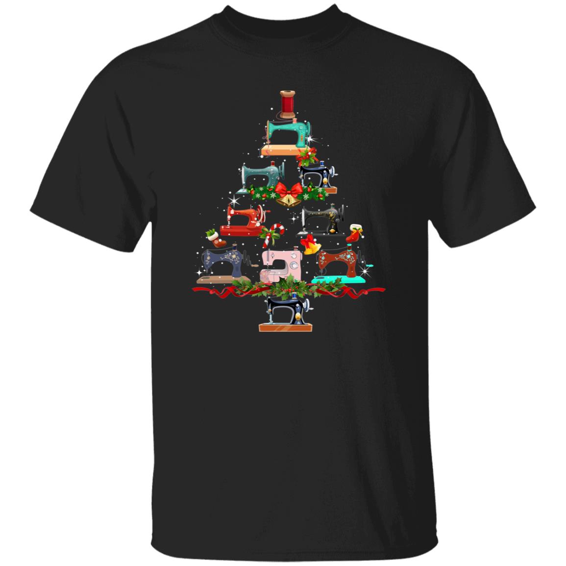 Seamstress Holiday Unisex Shirt Sew machines Christmas tree tee Black Dark Heather-Family-Gift-Planet