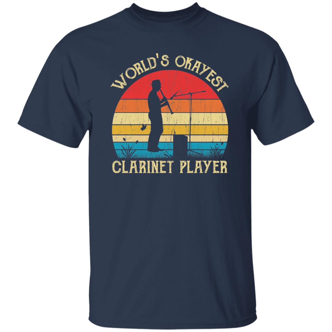 World's Okayest Clarinet player Retro Style Unisex T-shirt Black Navy Dark Heather-Navy-Family-Gift-Planet