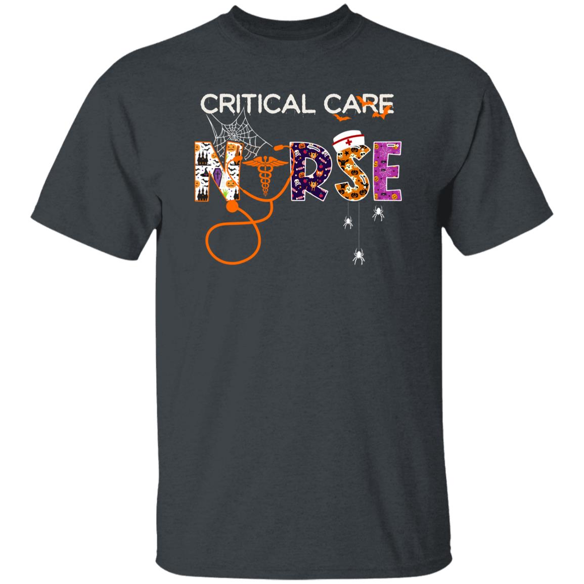 Critical care nurse Halloween Unisex T-Shirt Scary Spooky Critical care unit ccu tee Black Dark Heather-Family-Gift-Planet