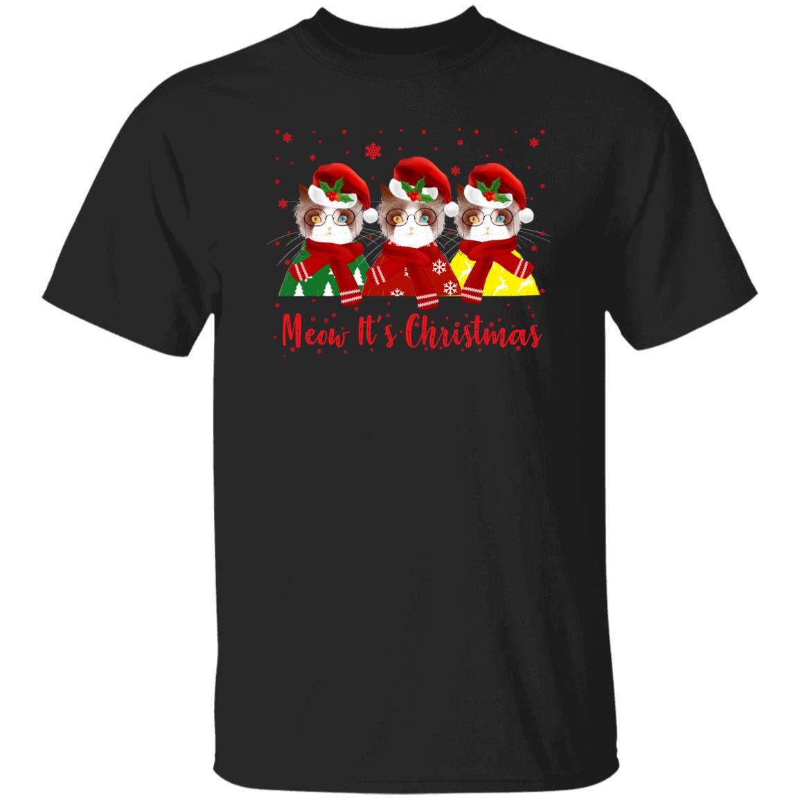 Meow it's Christmas Unisex shirt cat Holyday tee Black Dark Heather-Family-Gift-Planet