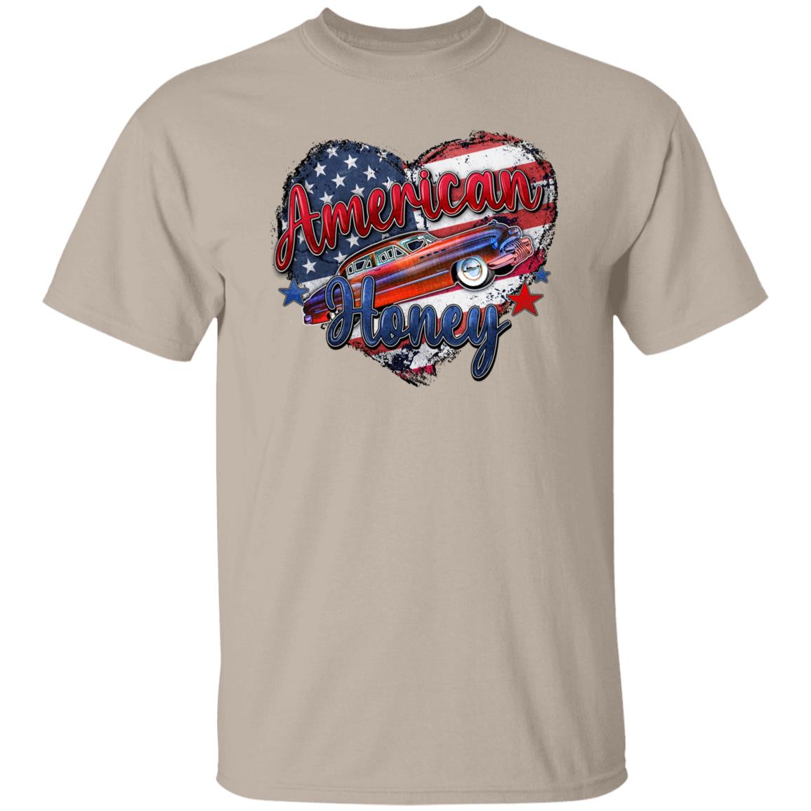 American Honey T-Shirt US flag newlywed honeymoon heart Unisex tee White Sand Grey-Family-Gift-Planet