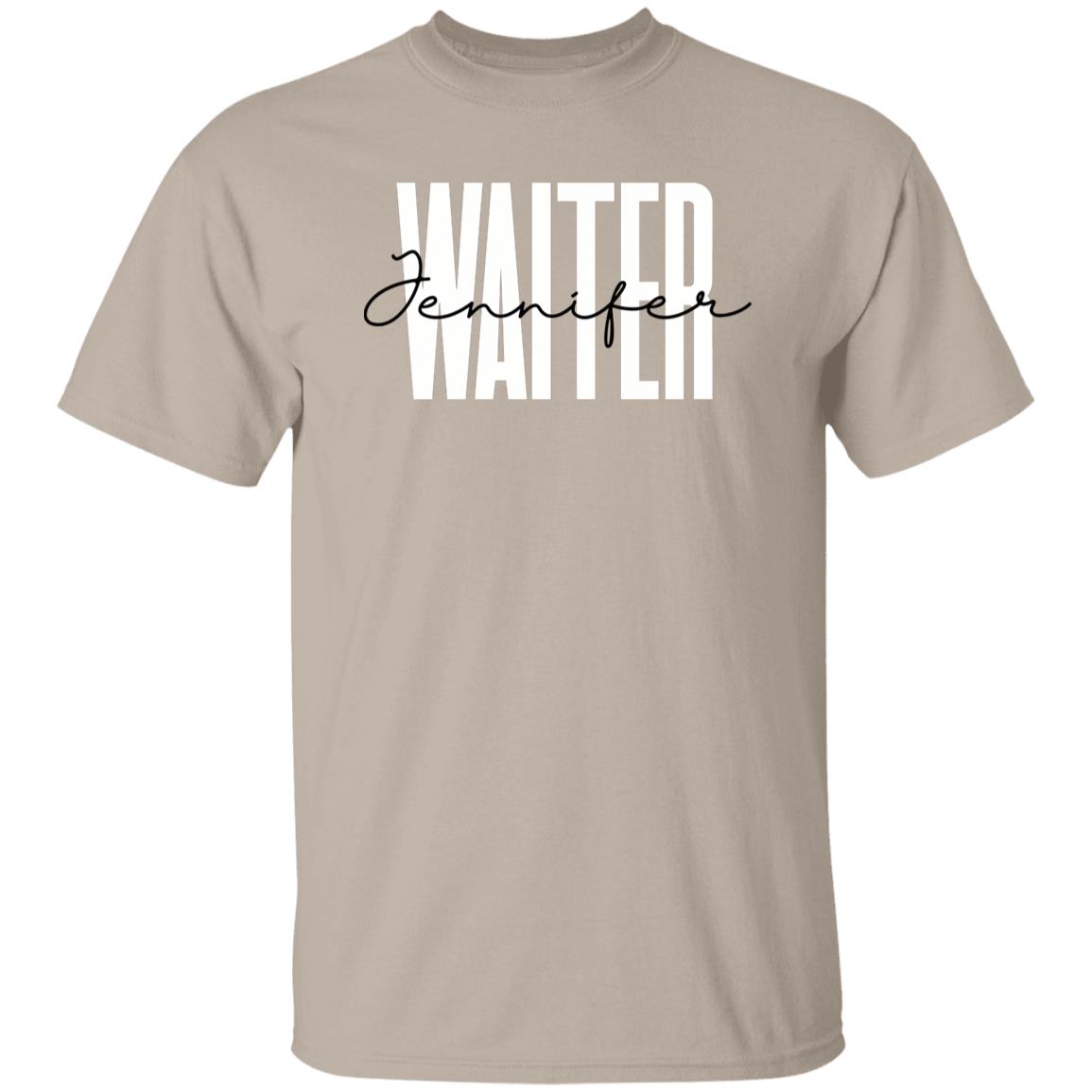 Personalized Waiter T-shirt gift Custom name Restaurant Waitress Bartender Unisex Tee Sand Pink Light Blue-Family-Gift-Planet