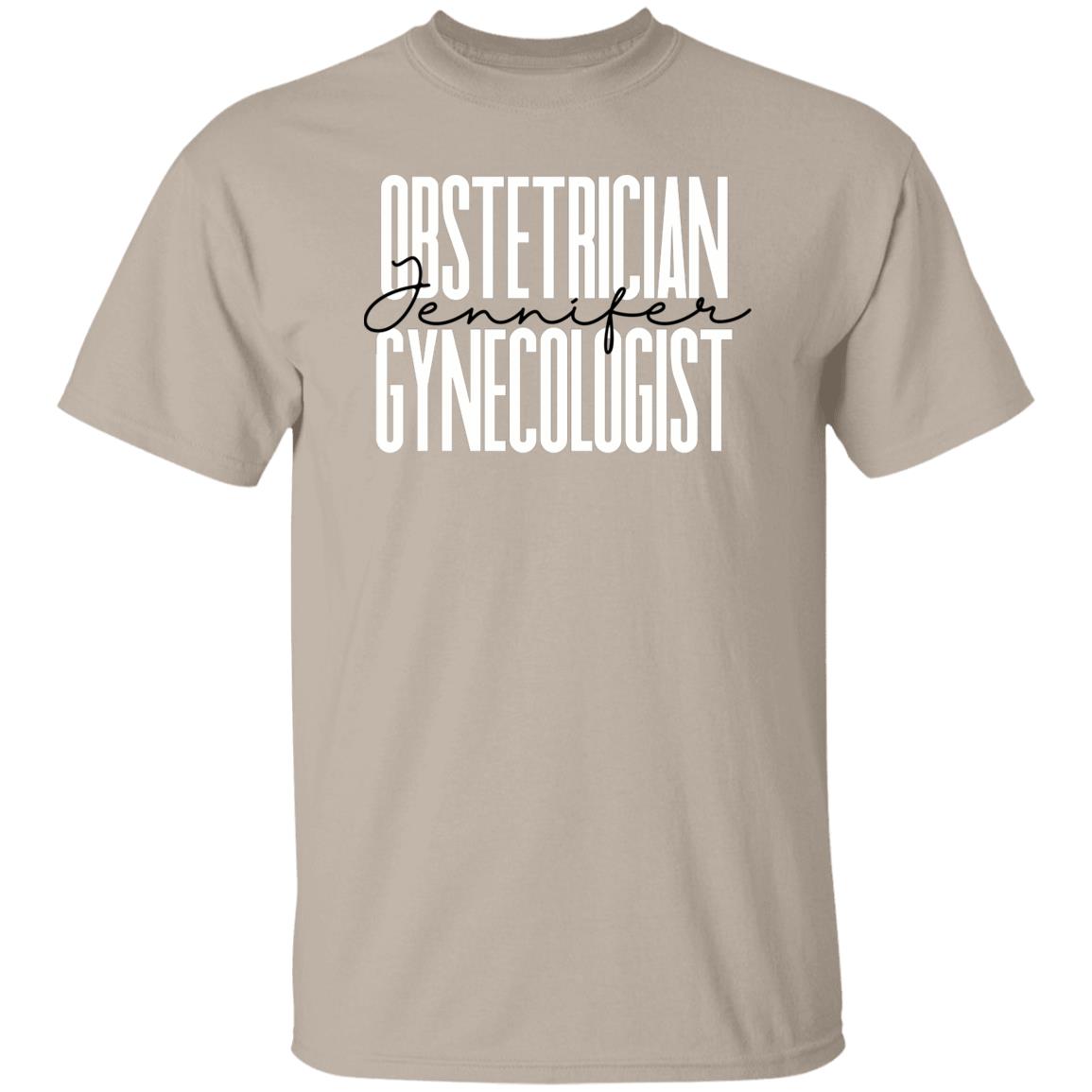 Personalized Obstetrician Gynecologist T-shirt gift OBGYN nurse Unisex Tee Sand Pink Light Blue-Family-Gift-Planet