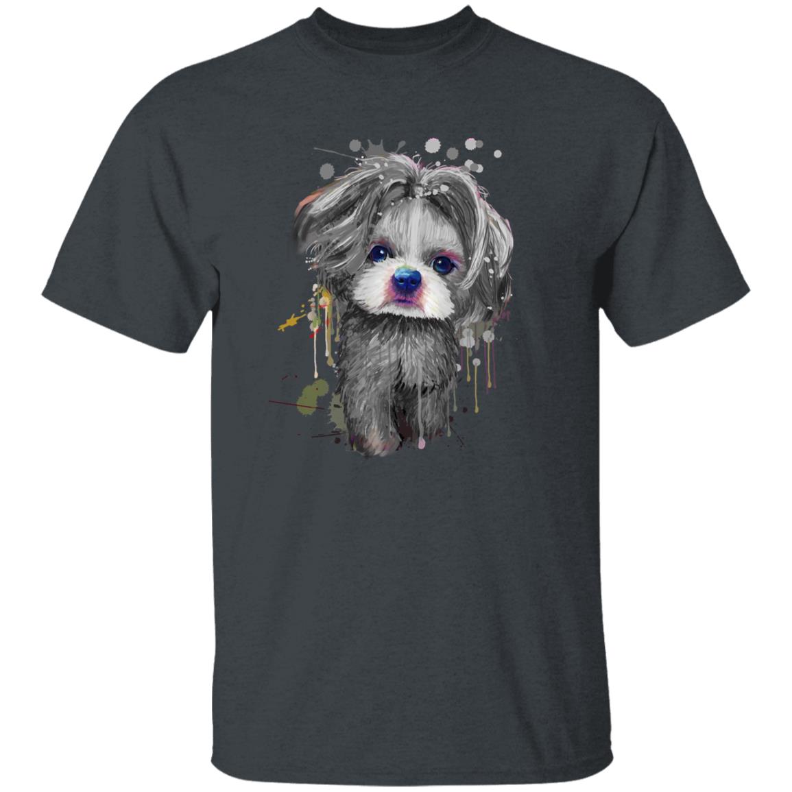 Watercolor painting Shih tzu dog Unisex shirt S-2XL black navy dark heather-Dark Heather-Family-Gift-Planet