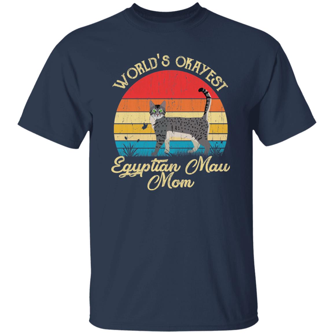 World's Okayest Egyptian mau mom Retro Style Unisex T-shirt Black Navy Dark Heather-Navy-Family-Gift-Planet