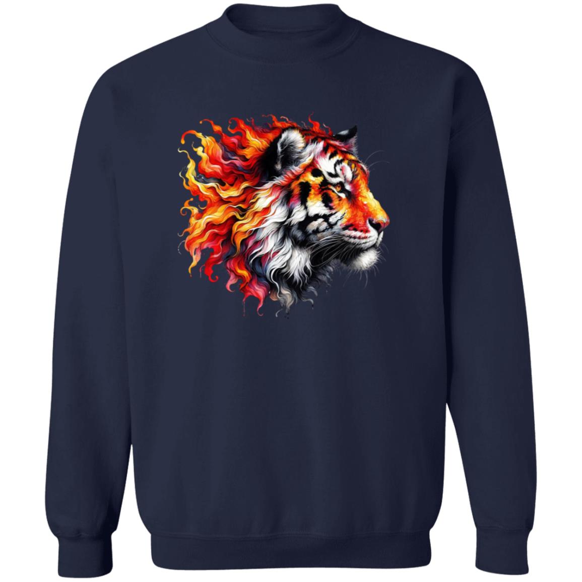 Tiger in fire Unisex Sweatshirt Black Navy Dark Heather-Family-Gift-Planet