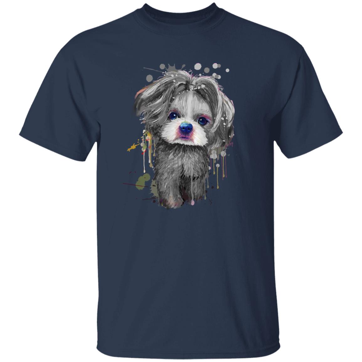 Watercolor painting Shih tzu dog Unisex shirt S-2XL black navy dark heather-Navy-Family-Gift-Planet