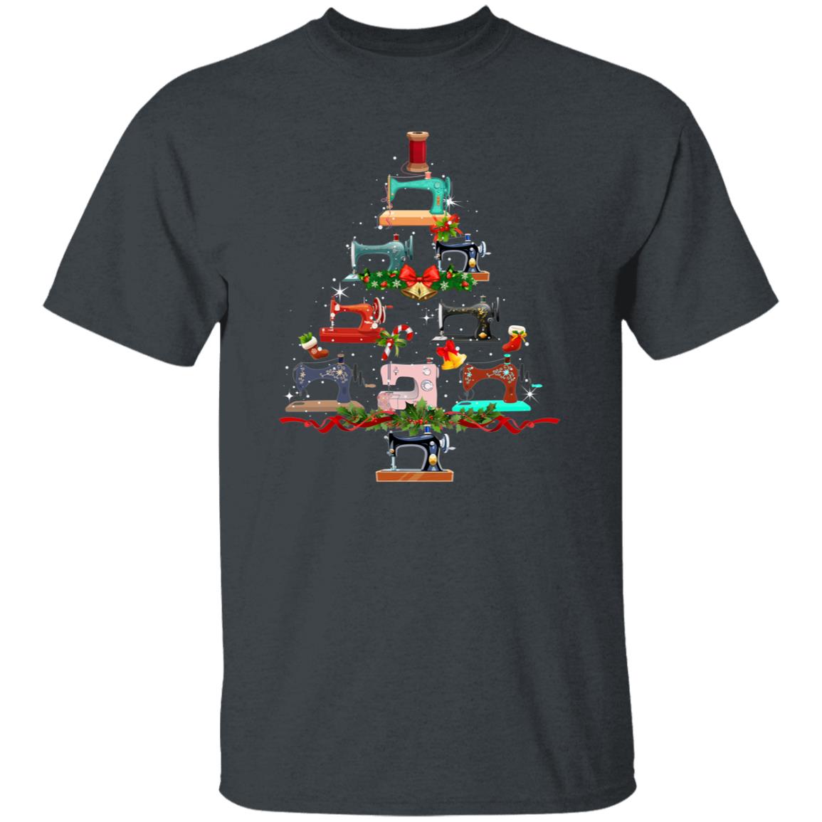 Seamstress Holiday Unisex Shirt Sew machines Christmas tree tee Black Dark Heather-Family-Gift-Planet