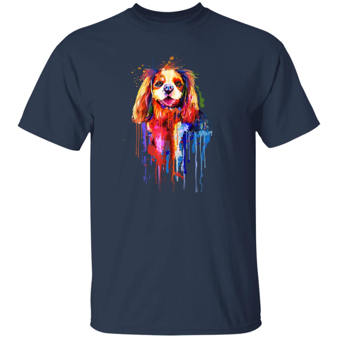Watercolor splash Cavalier dog Unisex shirt S-2XL black navy dark heather-Navy-Family-Gift-Planet
