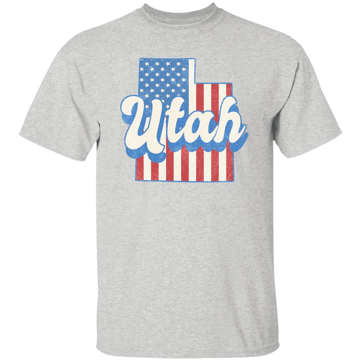 Utah US flag Unisex T-Shirt American patriotic UT state tee White Ash Blue-Ash-Family-Gift-Planet