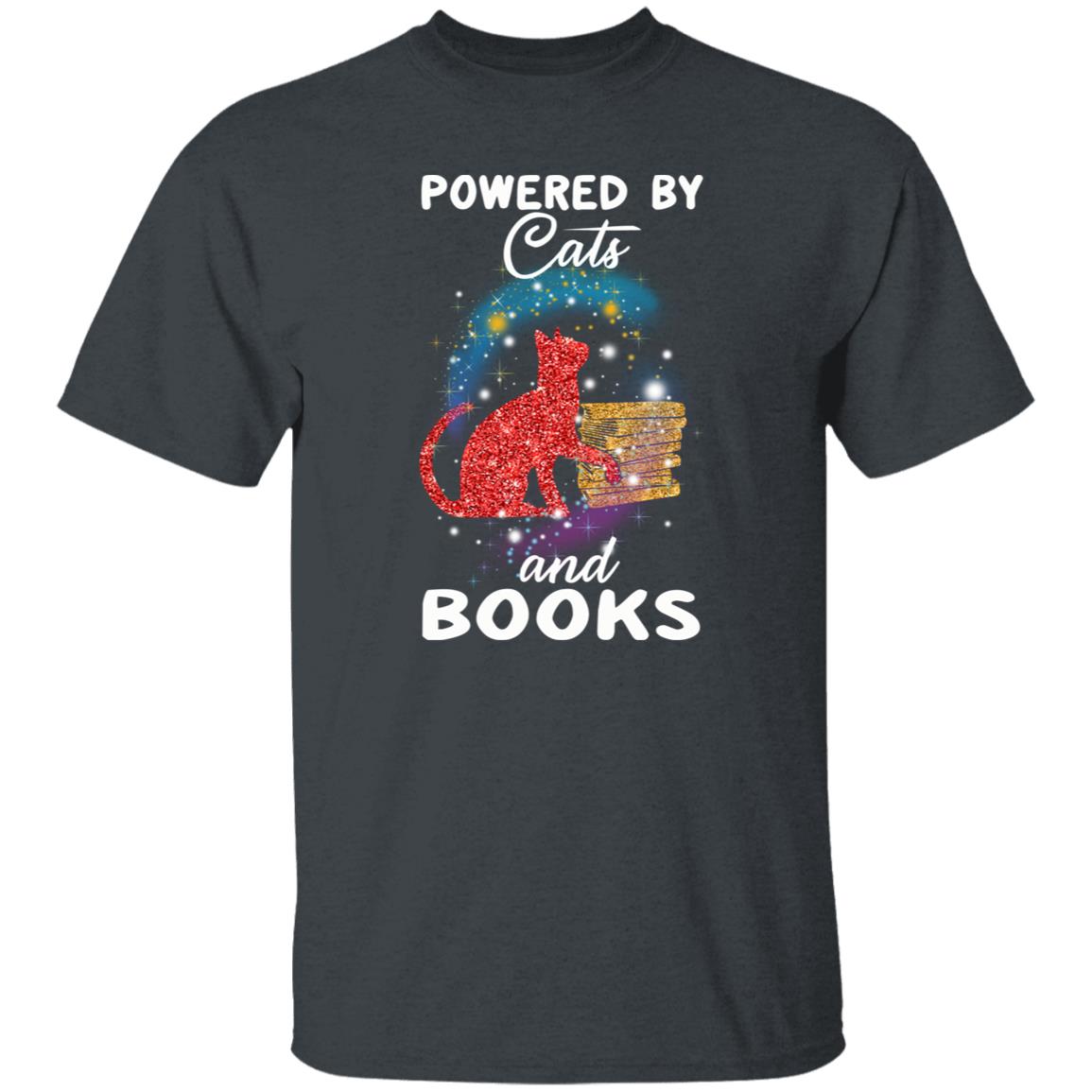 Powered by cats and books Unisex shirt Black Dark Heather-Family-Gift-Planet