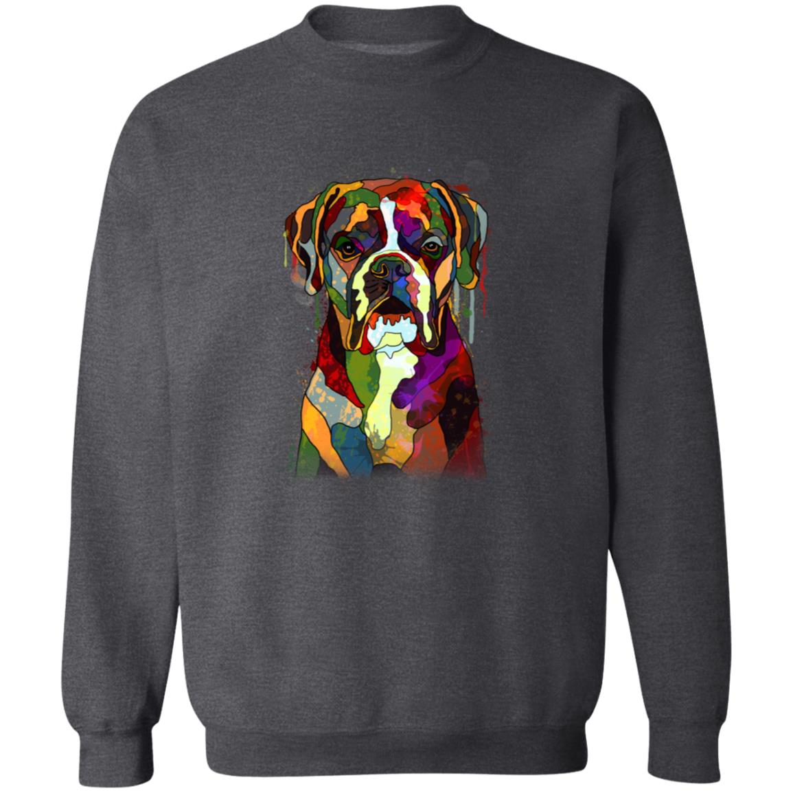 Vibrant digital Boxer dog art Unisex Crewneck Sweatshirt black navy dark heather-Family-Gift-Planet