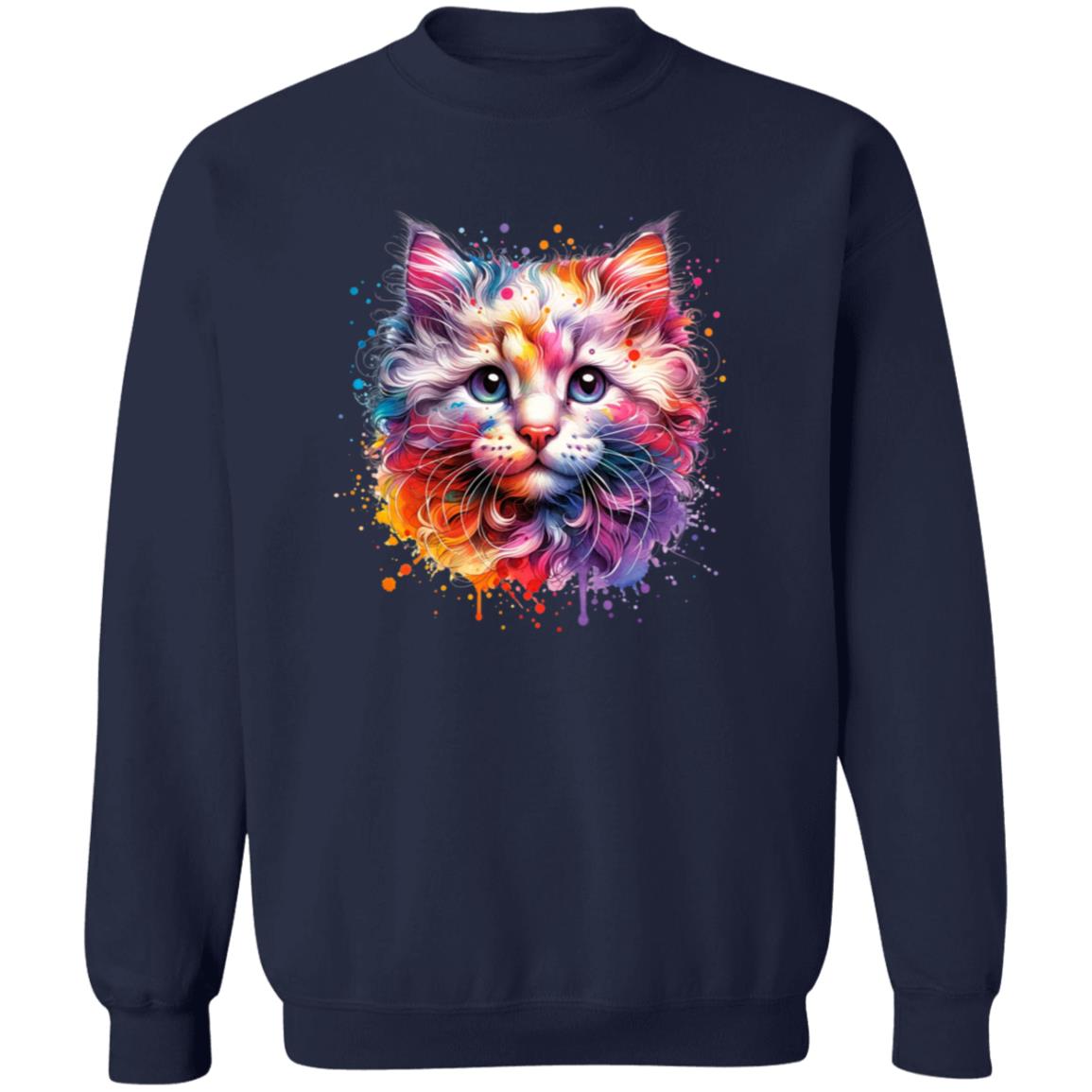 American Curl Cat Color Splash Unisex Sweatshirt Black Navy Dark Heather-Family-Gift-Planet