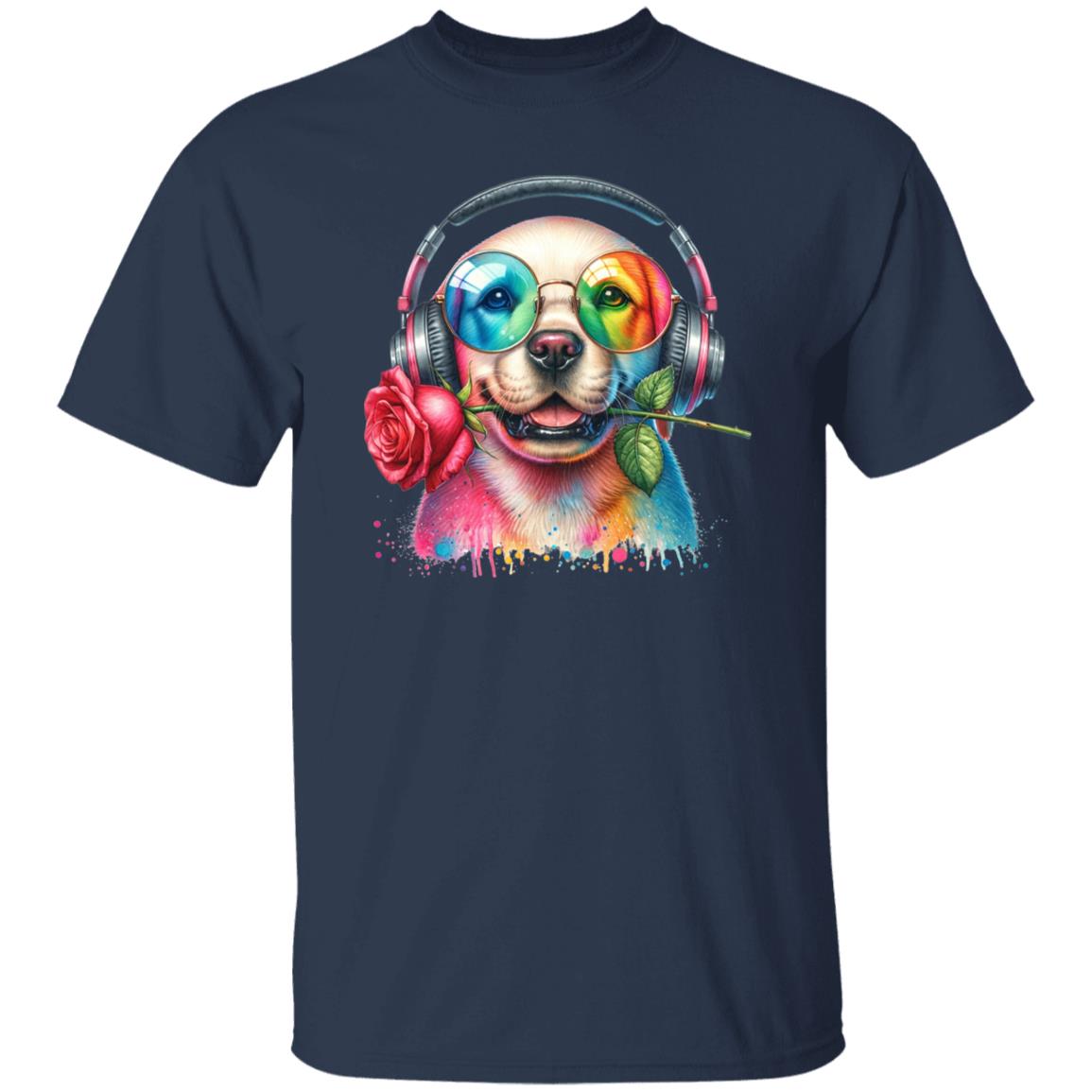 Labrador with Rose Colorful Unisex T-Shirt Cool romantic dog tee Black Navy Dark Heather-Family-Gift-Planet