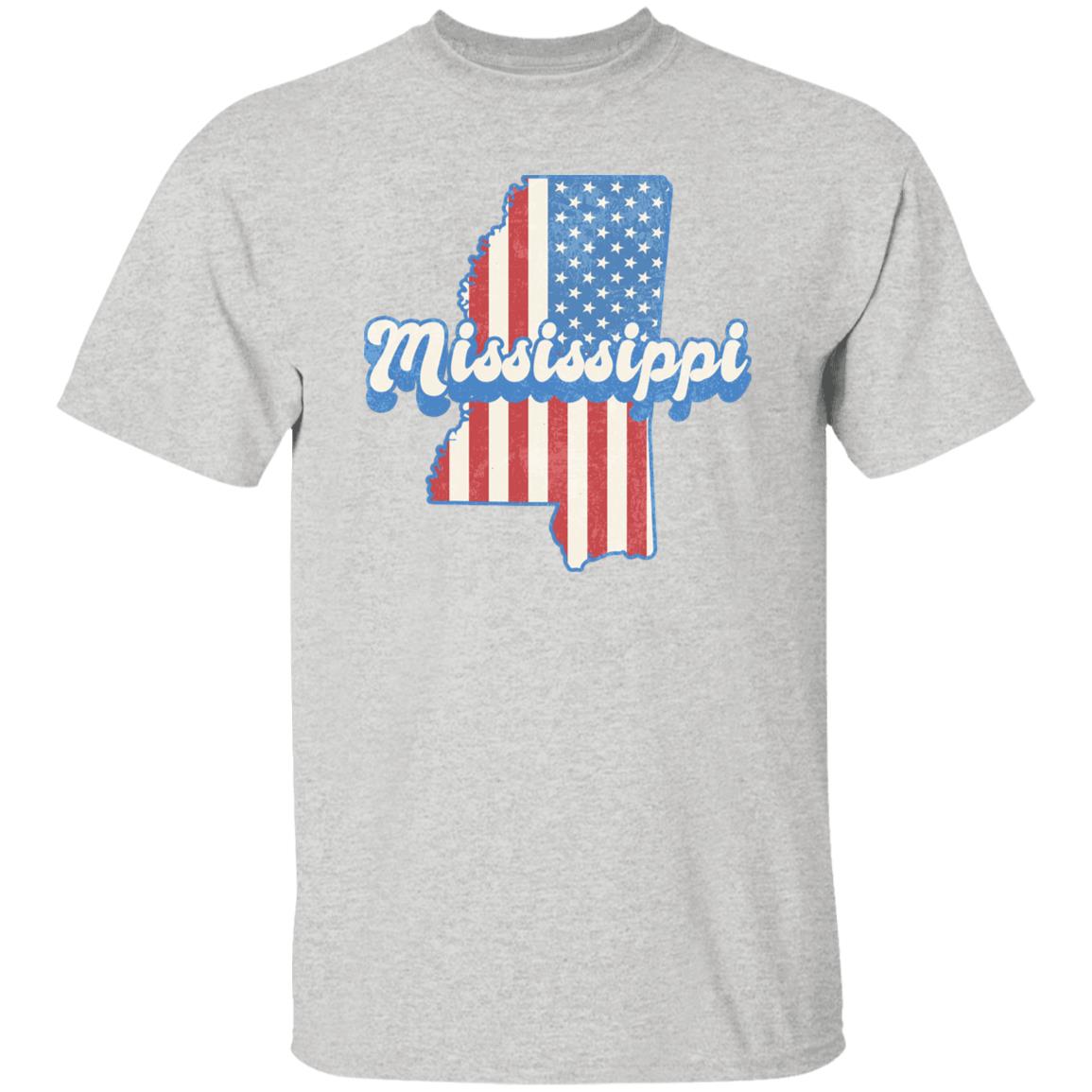 Mississippi US flag Unisex T-Shirt American patriotic MS state tee White Ash Blue-Ash-Family-Gift-Planet