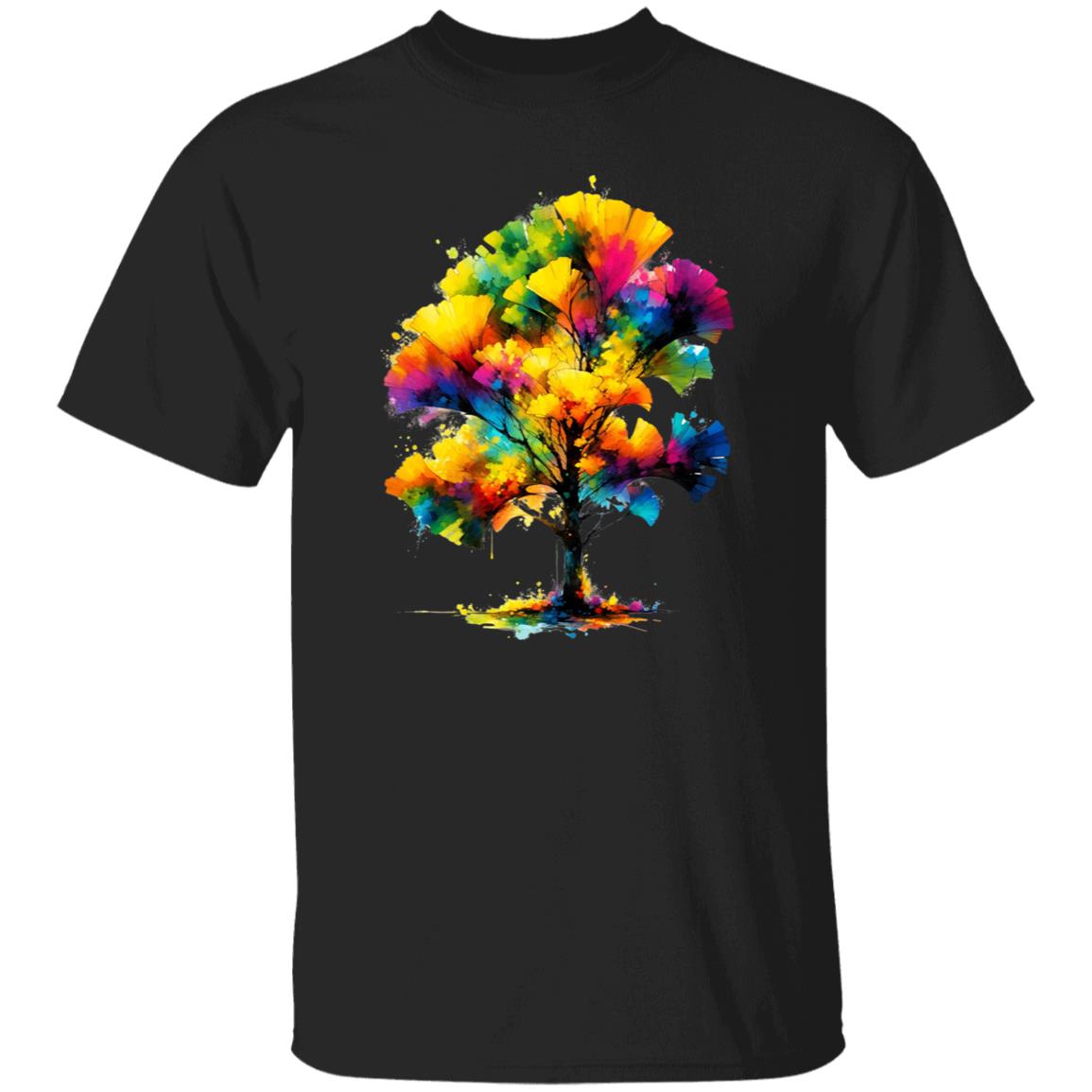 Abstract Ginkgo Tree Color Splash Unisex T-shirt Black Navy Dark Heather-Family-Gift-Planet