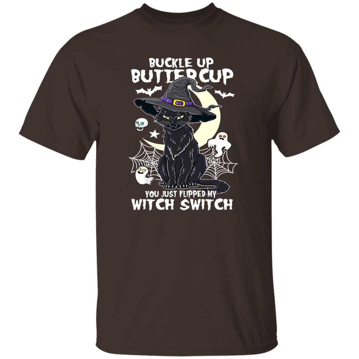 Witch switch black cat Halloween Unisex T-Shirt Scary cat in bad mood tee Black Dark Chocolate-Family-Gift-Planet