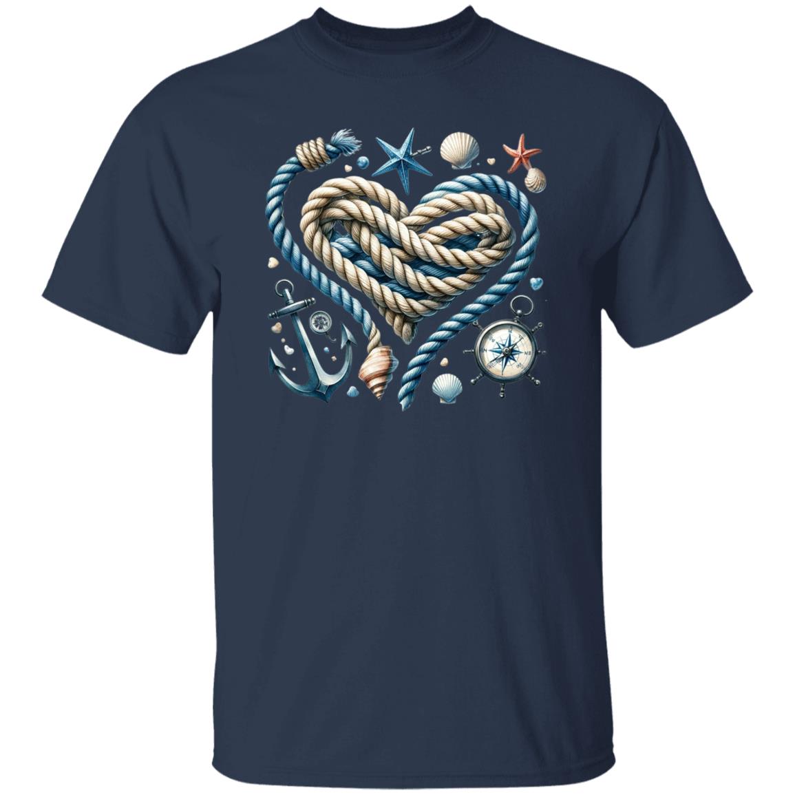 Marine Rope Heart Unisex T-shirt sea cruise love tee Black Navy Dark Heather-Family-Gift-Planet