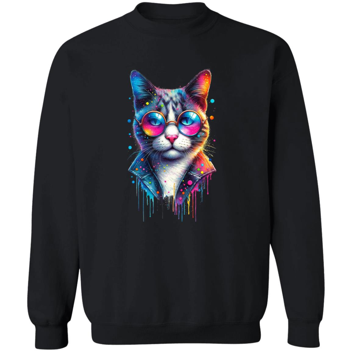 Cool cat with eyeglasses Color Splash Unisex Sweatshirt Black Navy Dark Heather-Family-Gift-Planet