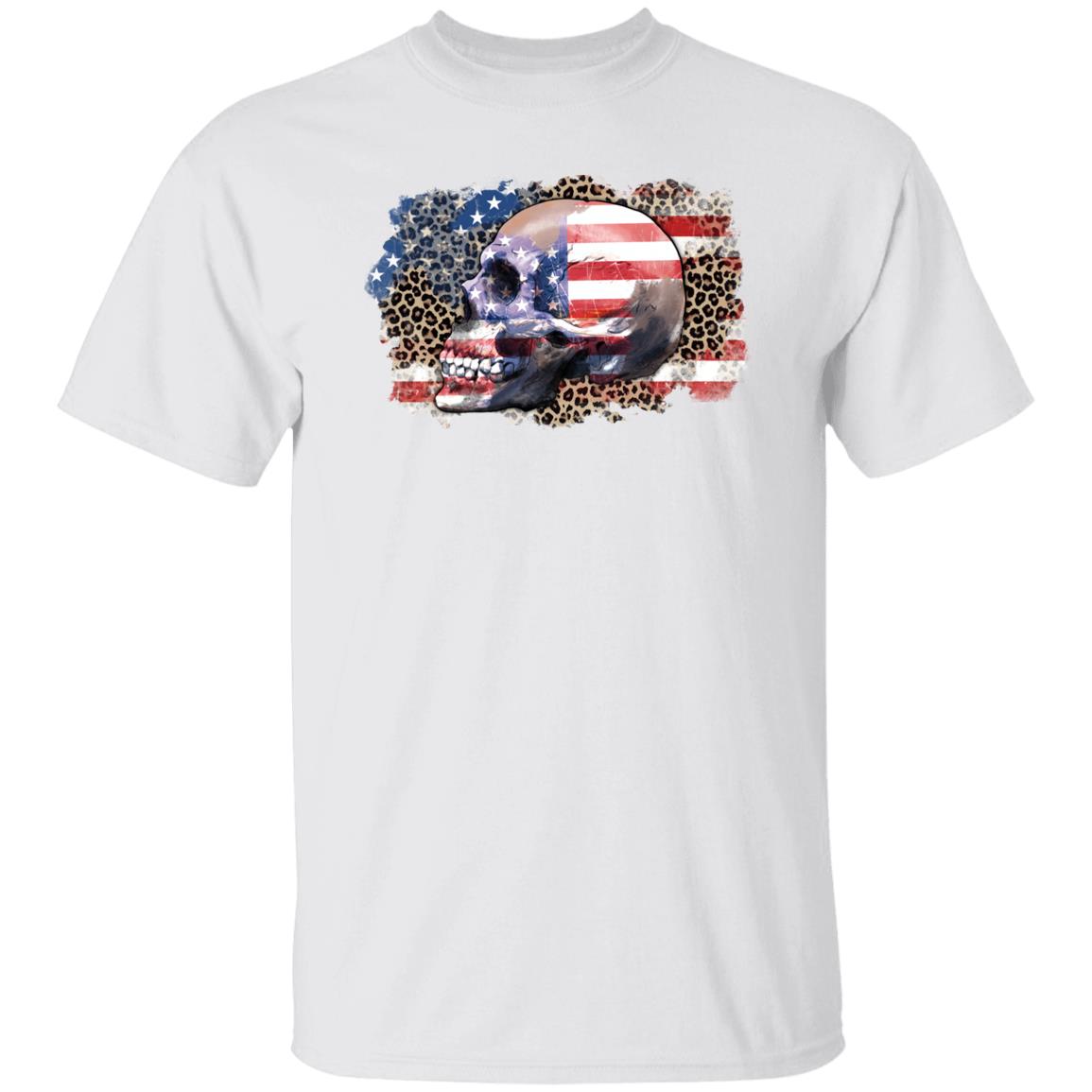 American flag skull T-Shirt US flag leopard skin skull Unisex tee White Sand Grey-Family-Gift-Planet