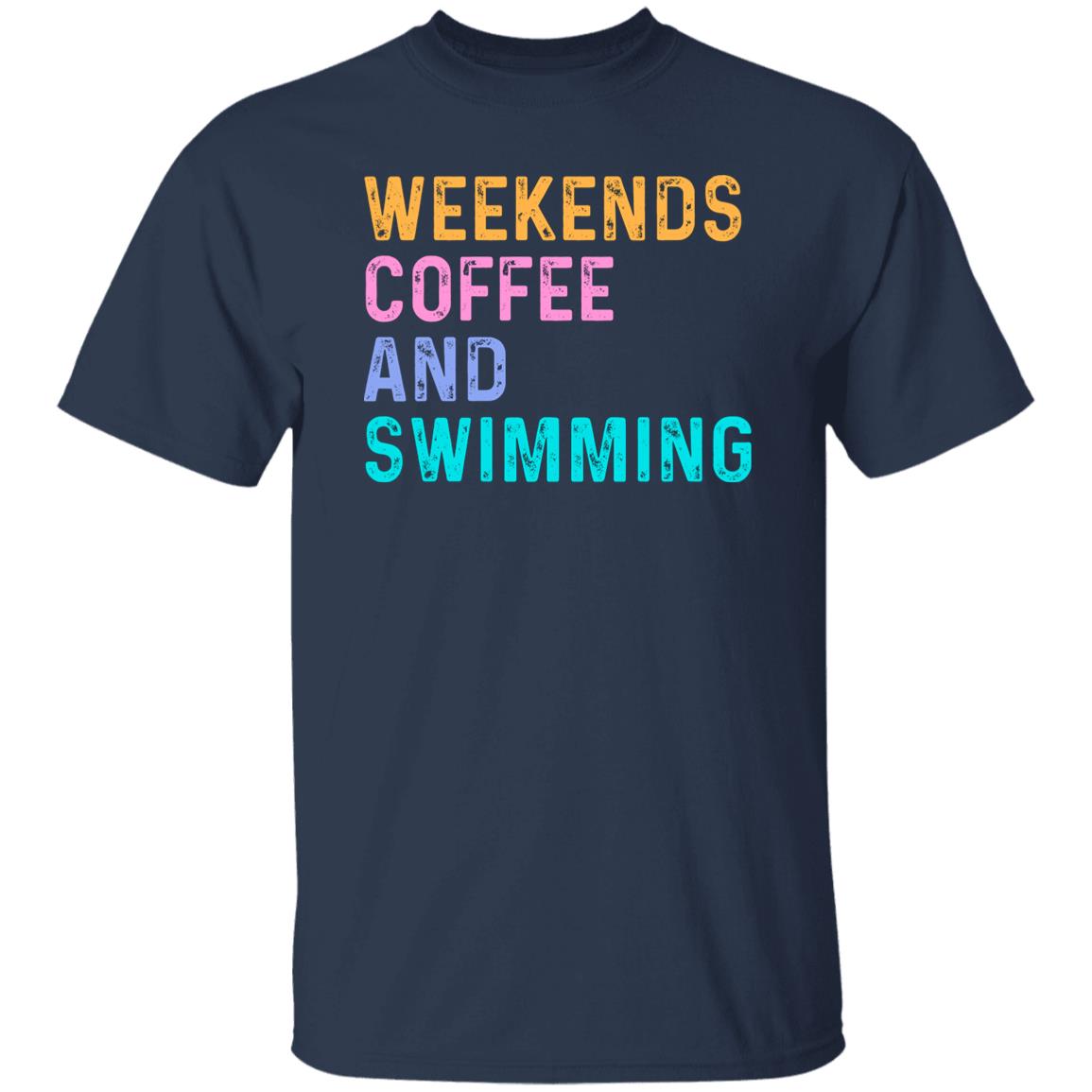 Weekends coffee and swimming T-Shirt Swimming lover swim Unisex tee Black Navy Dark Heather-Family-Gift-Planet