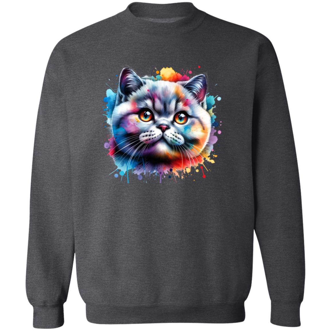 British shorthair Cat Color Splash Unisex Sweatshirt Black Navy Dark Heather-Family-Gift-Planet