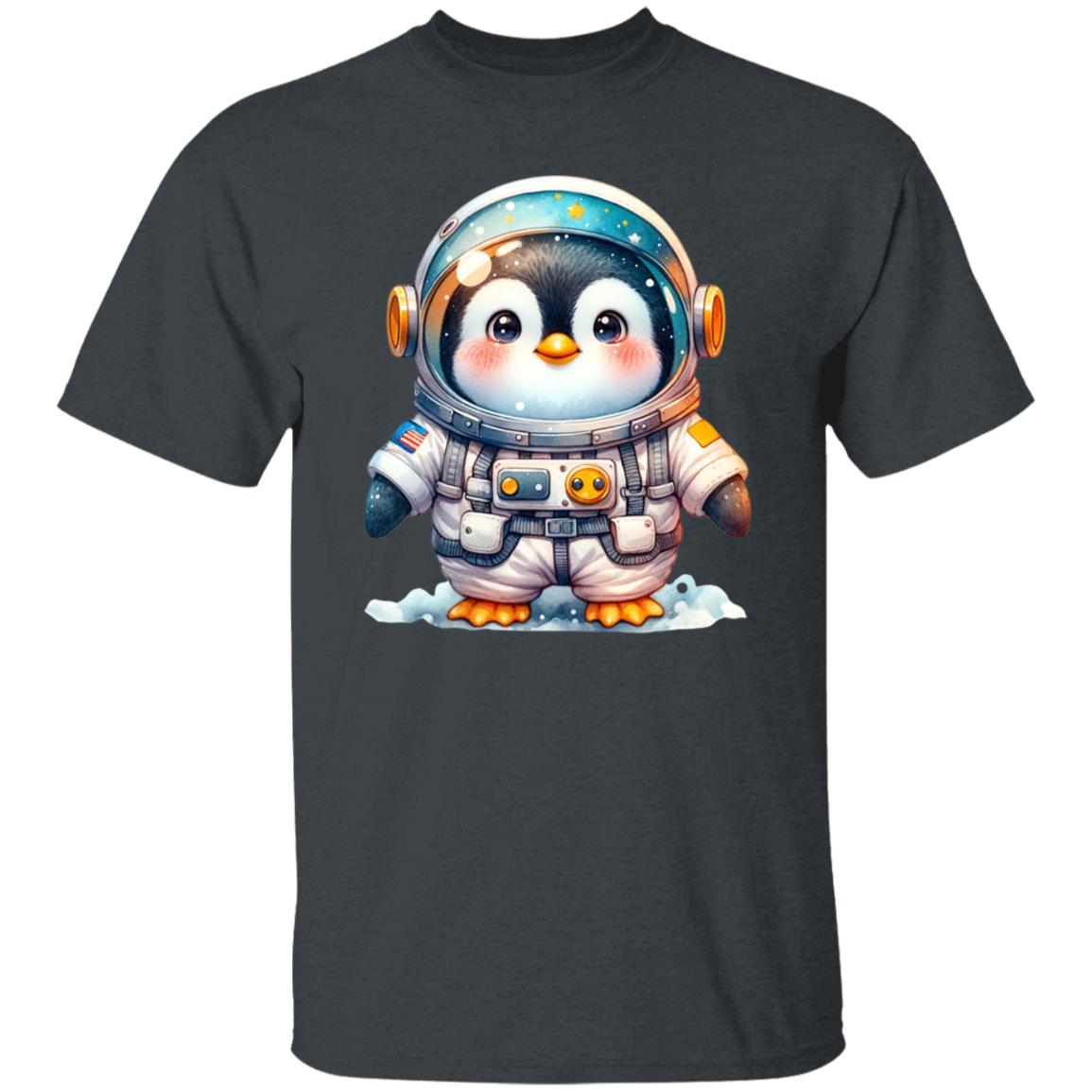 Penguin astronaut Unisex T-shirt cute animal cosmic tee Black Navy Dark Heather-Family-Gift-Planet