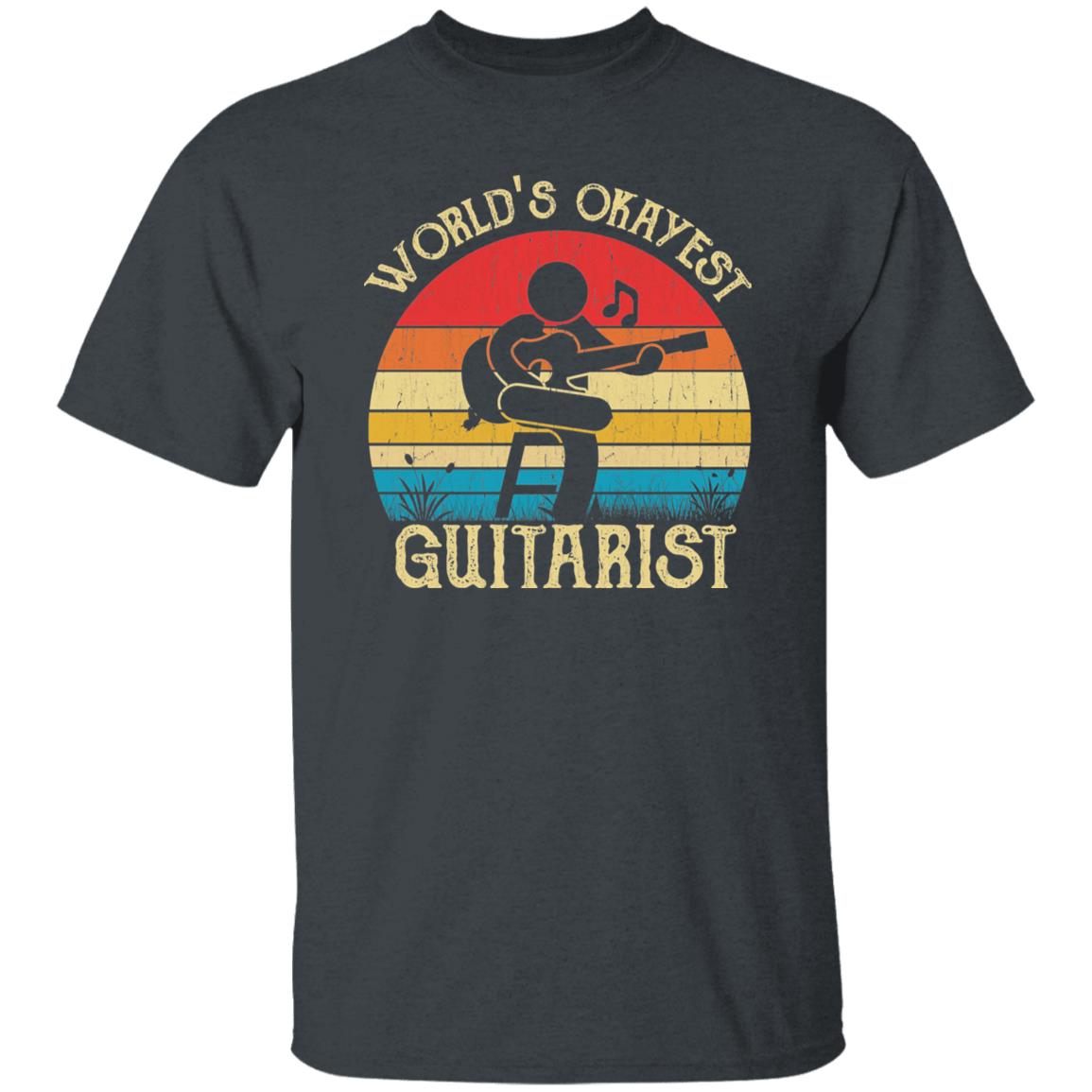 Guitarist Unisex Shirt World's Okayest Guitarist retro tee Black Dark Heather-Family-Gift-Planet
