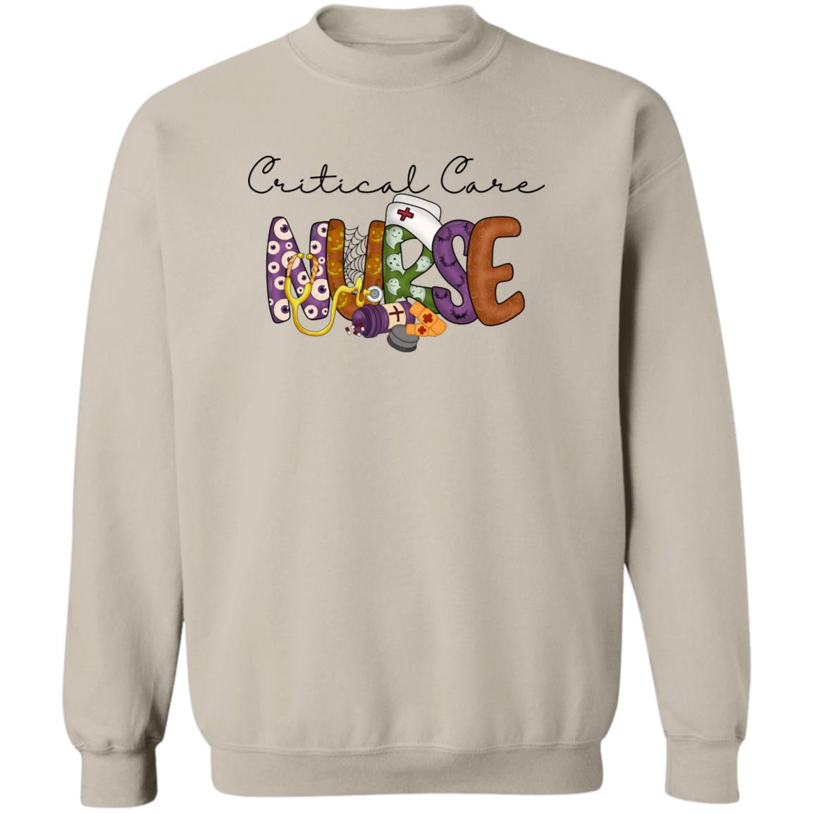 Critical Care nurse Halloween Sweatshirt Crewneck Unisex Sand Ash S-2XL-Sand-Family-Gift-Planet