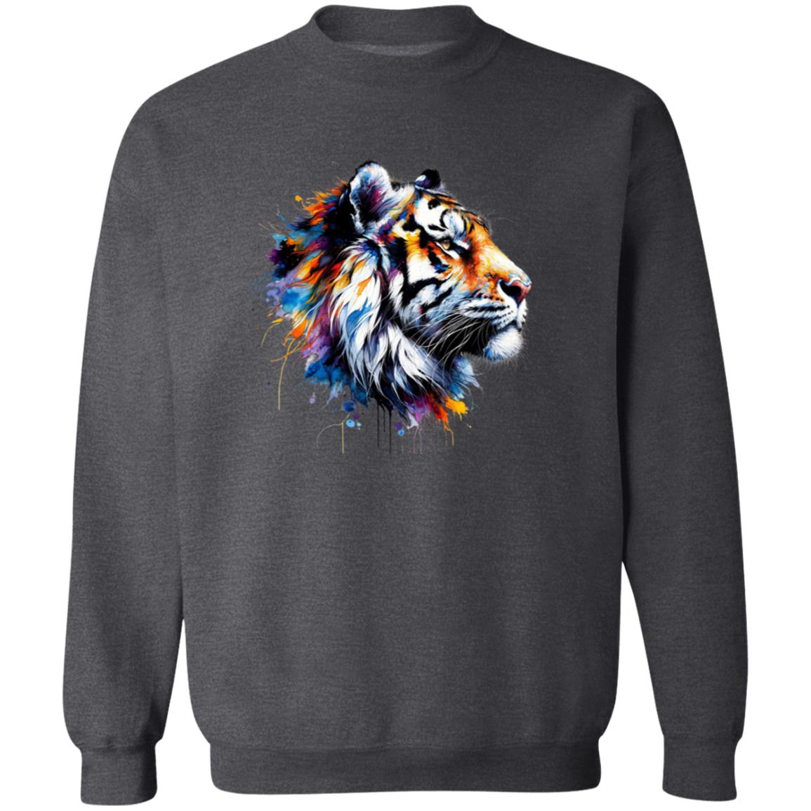 Handdrawn Trendy Tiger Color Splash Unisex Sweatshirt Black Navy Dark Heather-Family-Gift-Planet