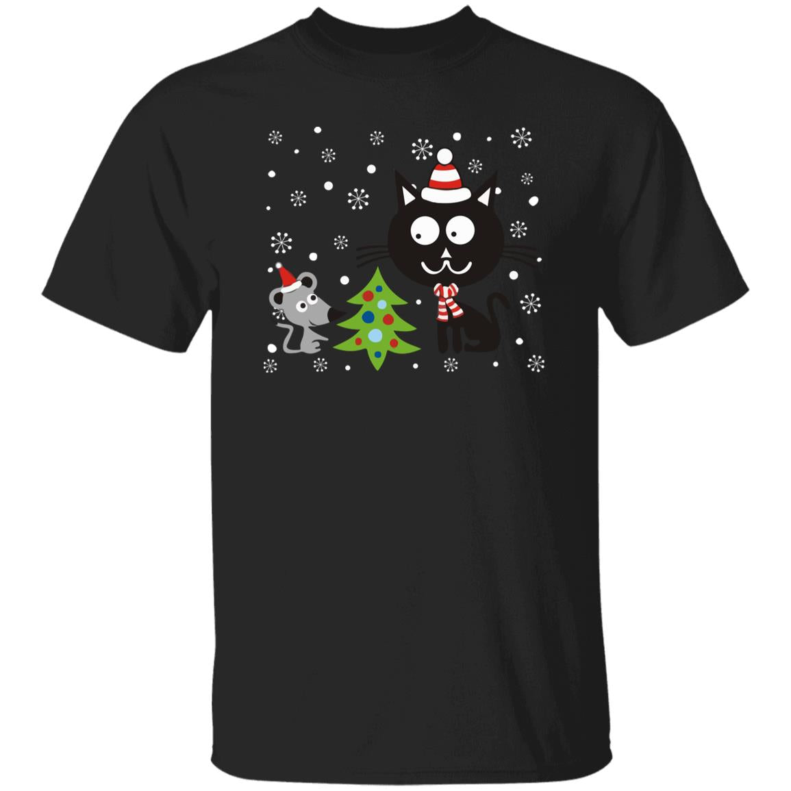 Cat and Mouse Christmas T-Shirt gift Show Cat mom Unisex Tee Black Navy Dark Heather-Family-Gift-Planet