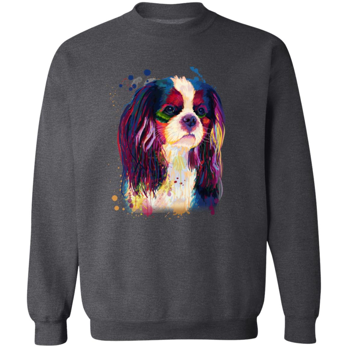 Vibrant digital Cavalier dog Unisex Crewneck Sweatshirt black navy dark heather-Family-Gift-Planet