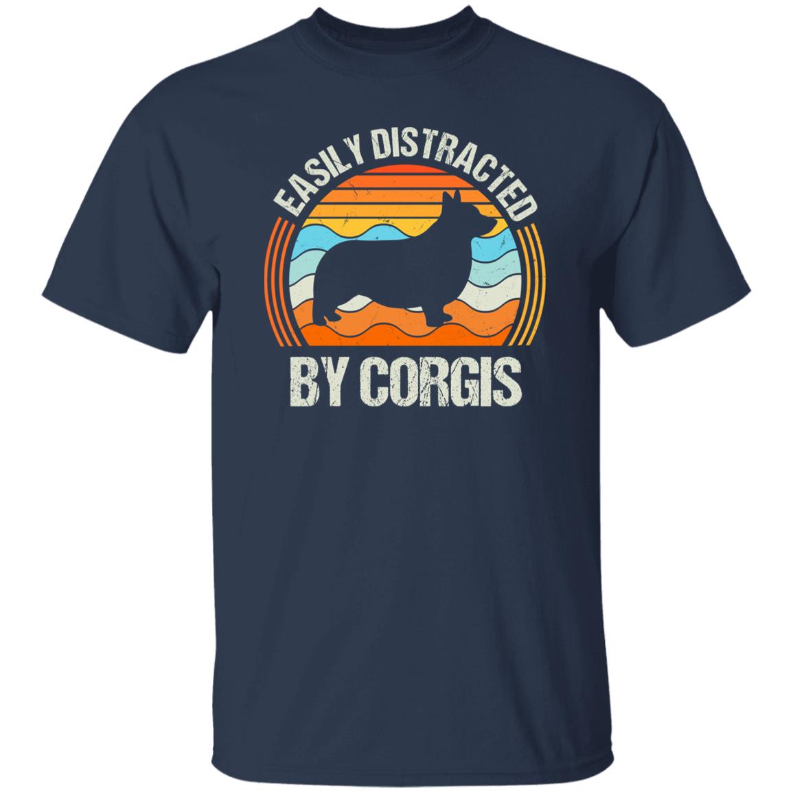 Easily distracted by corgis T-Shirt gift Retro Corgi Dog mom Unisex Tee Black Navy Dark Heather-Family-Gift-Planet